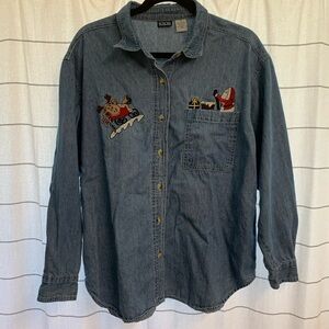 Christmas Blue Denim Shirt with Fun Embroidery